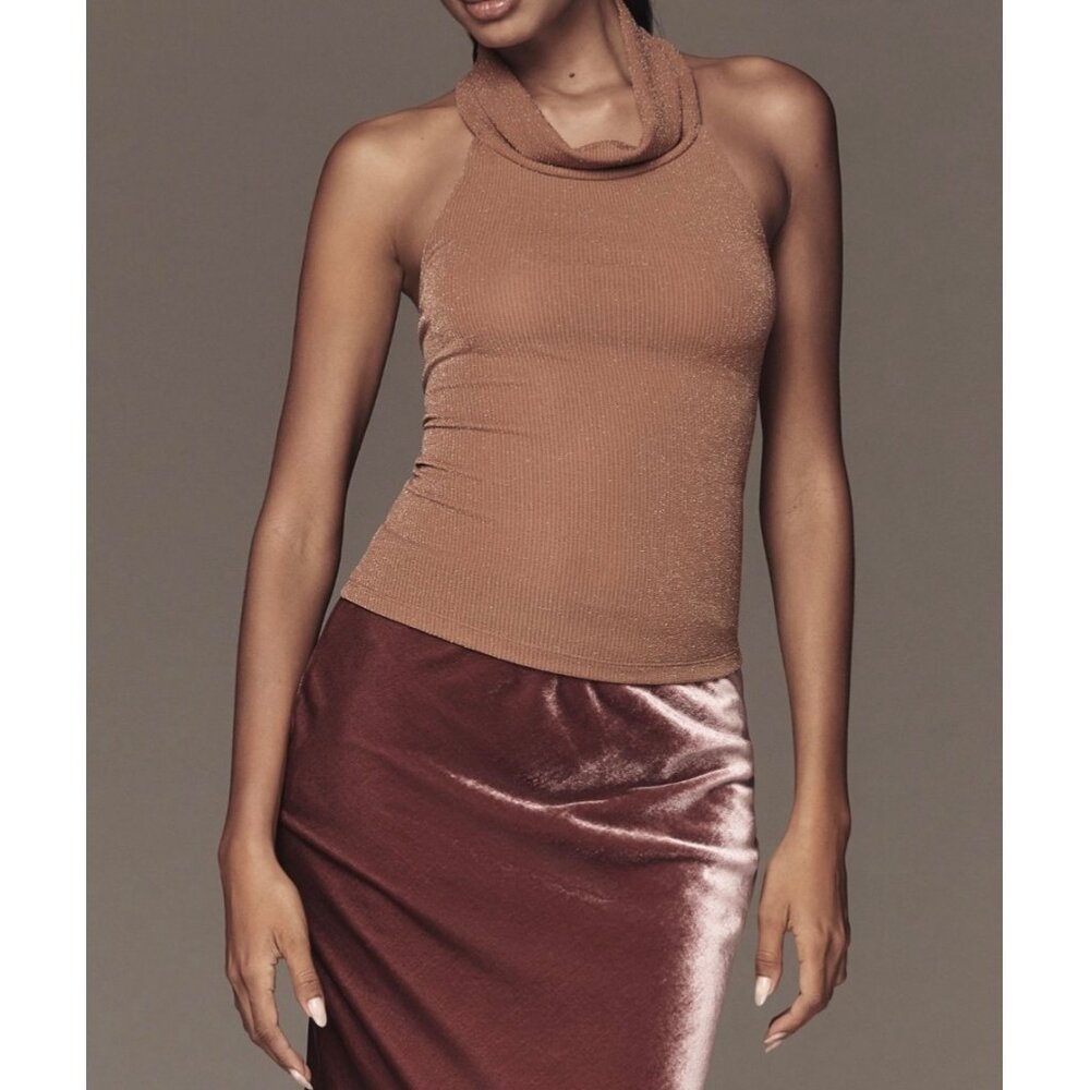 Pilcro Anthropologie Halter Cowl-Neck Tank Top L Copper